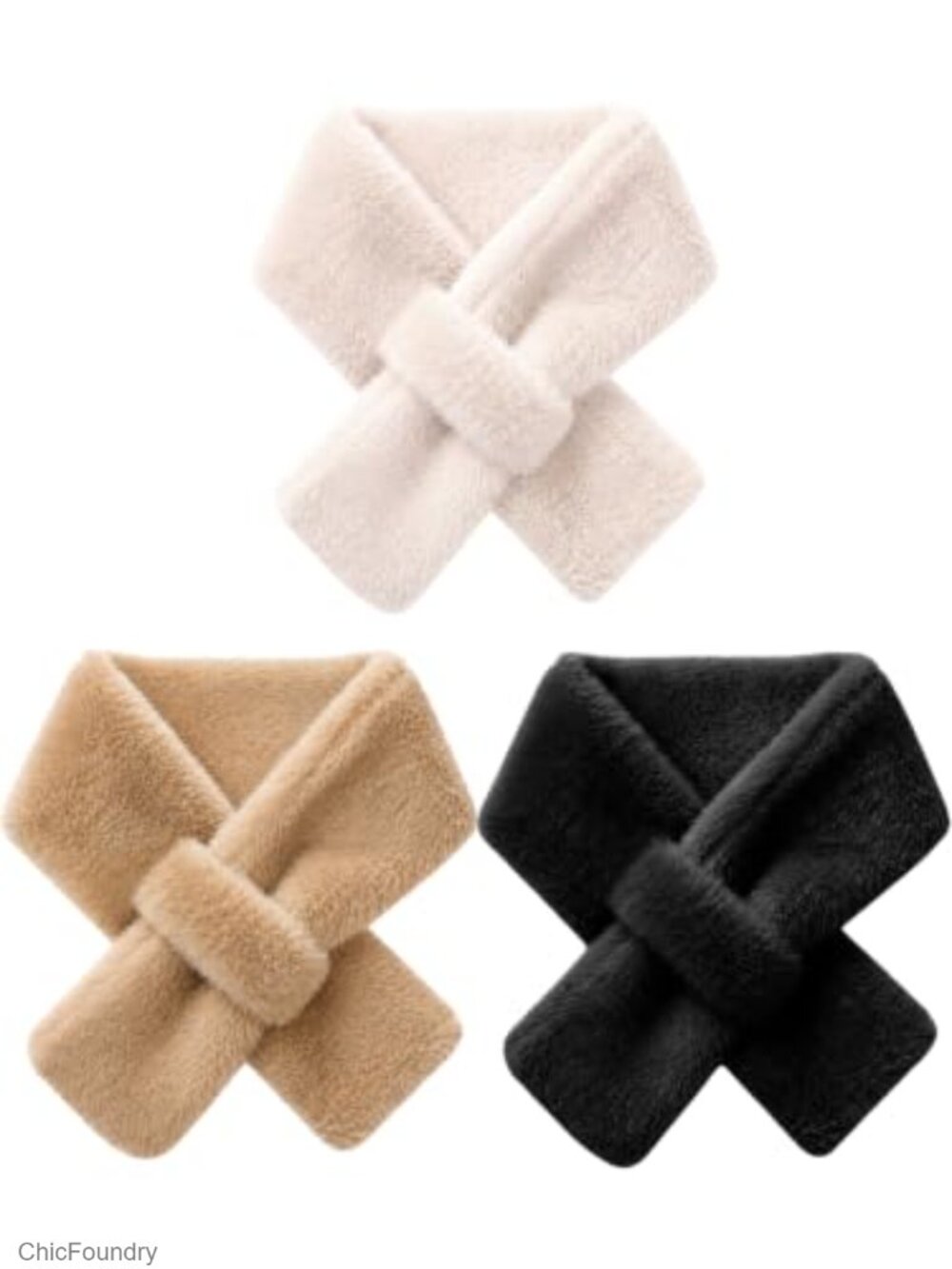 3 Pc Faux Fur Collar Scarf Set Soft Winter Warm Wrap Scarf for Women